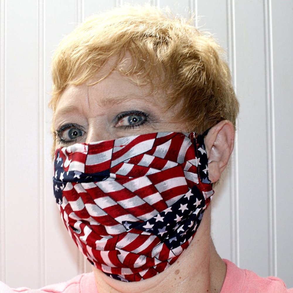 HAND CRAFTED Face Mask American Flag Adult Cloth Fabric Print - Pocket Style